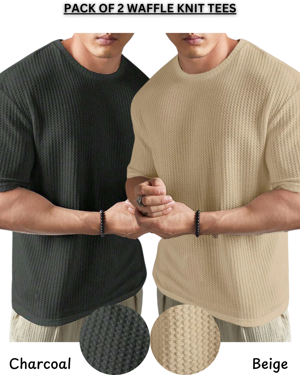 Pack of 2 – Oversized Waffle Knit T-Shirts for Men