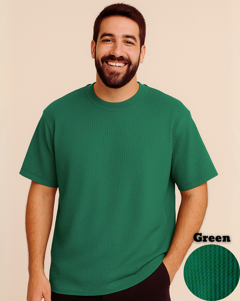 Oversized Waffle Knit T-Shirt for Men – Green