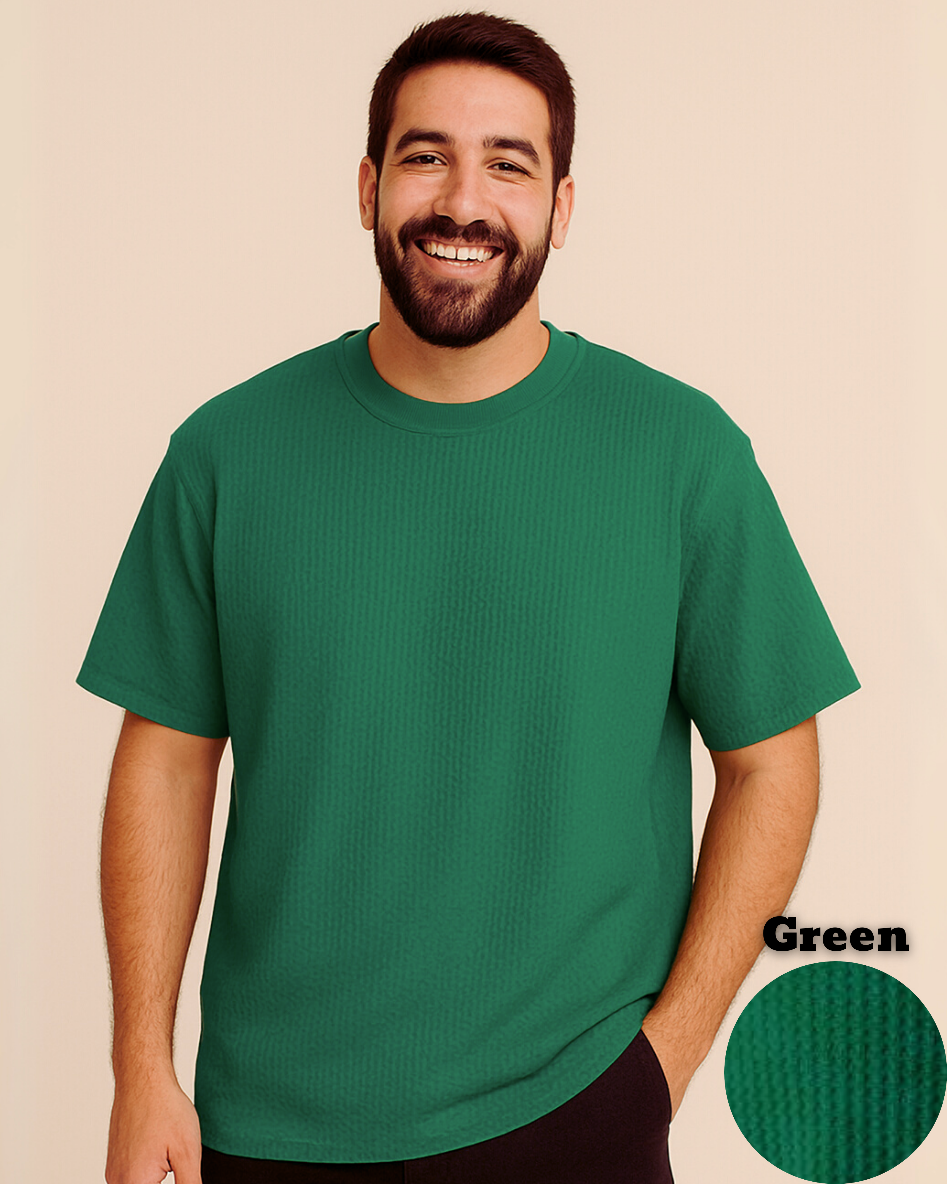Oversized Waffle Knit T-Shirt for Men – Green