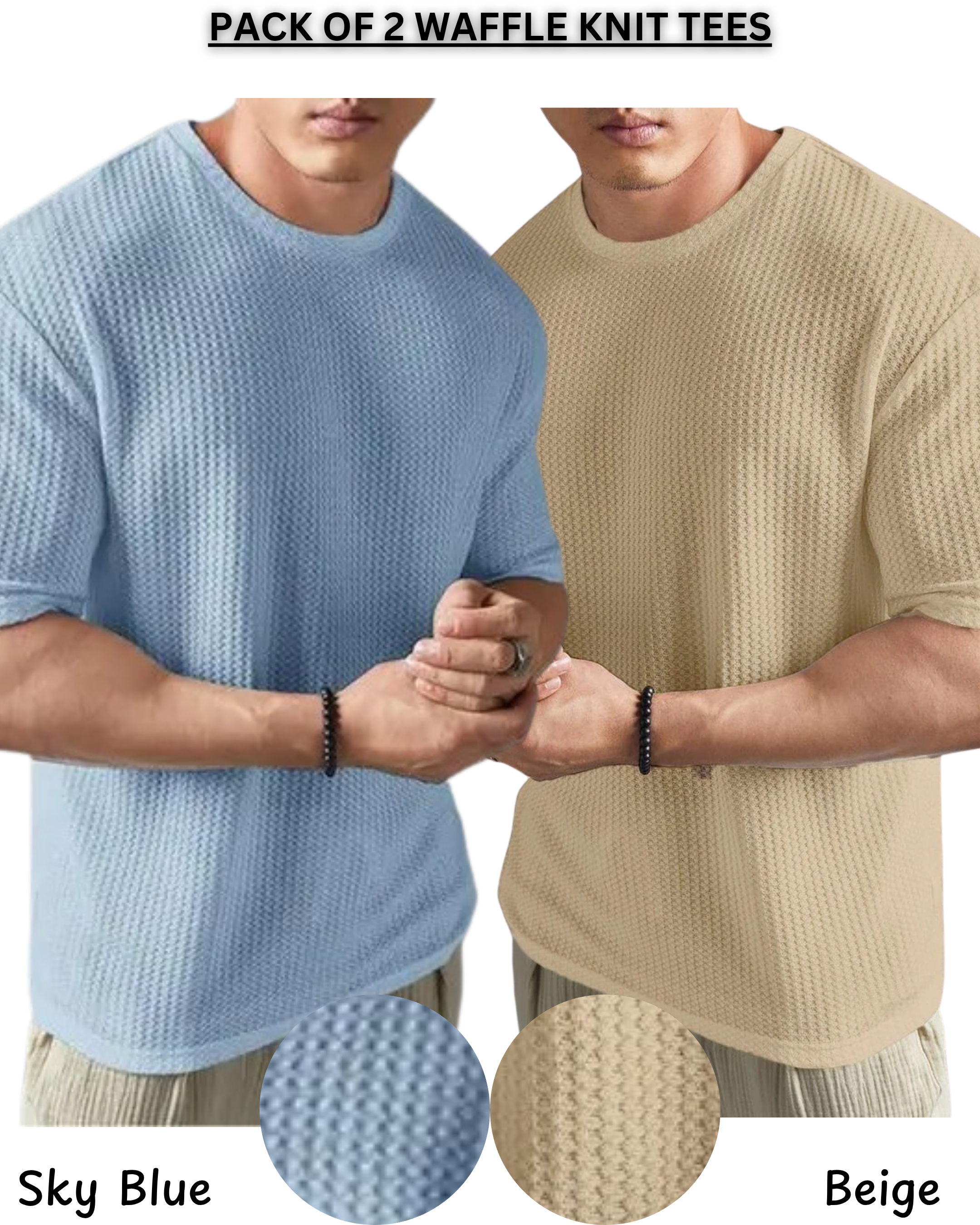 Pack of 2 – Oversized Waffle Knit T-Shirts for Men