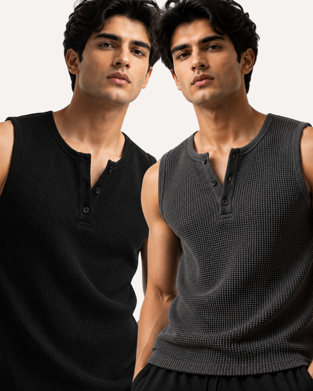 Pack of 2 Waffle Knitted Henley Sando Tank Tops