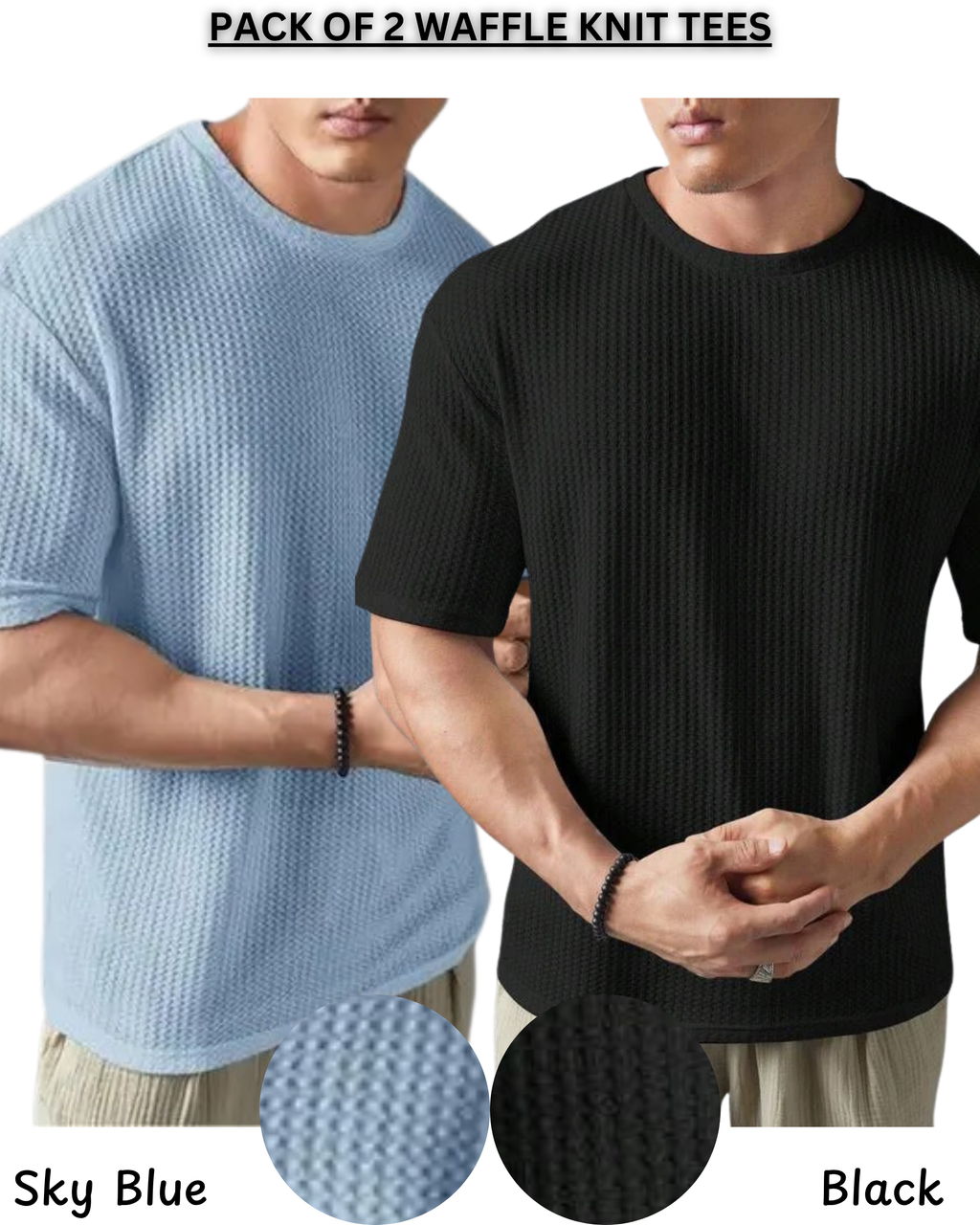 Pack of 2 – Oversized Waffle Knit T-Shirts for Men