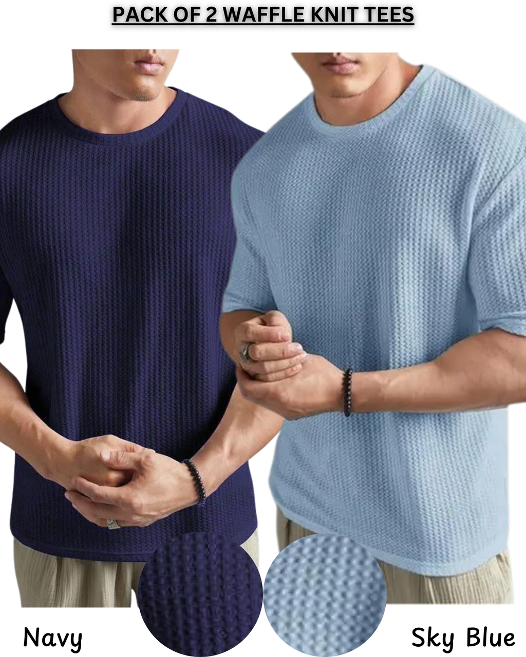 Pack of 2 – Oversized Waffle Knit T-Shirts for Men