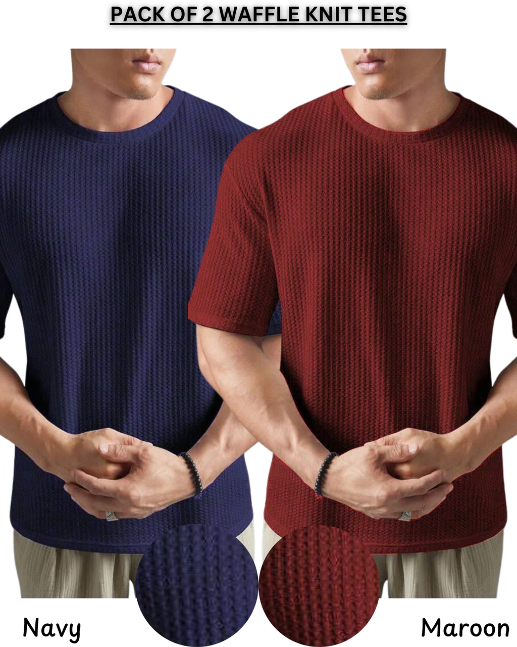Pack of 2 – Oversized Waffle Knit T-Shirts for Men