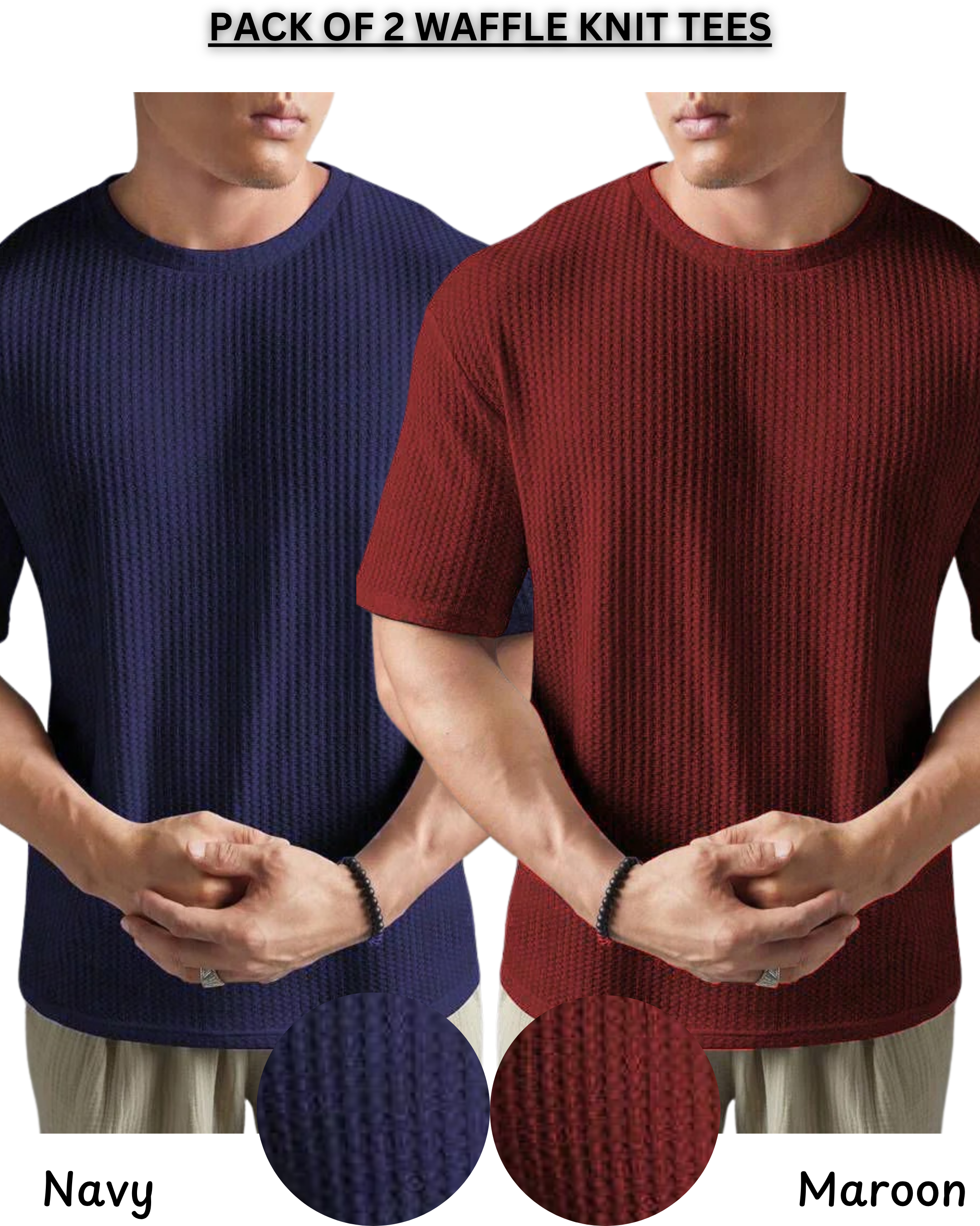 Pack of 2 – Oversized Waffle Knit T-Shirts for Men