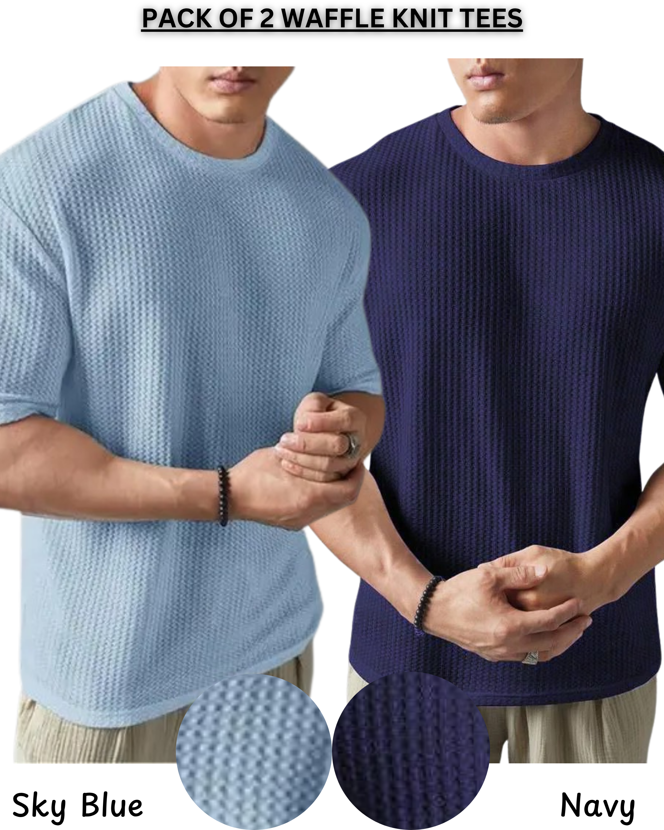 Pack of 2 – Oversized Waffle Knit T-Shirts for Men