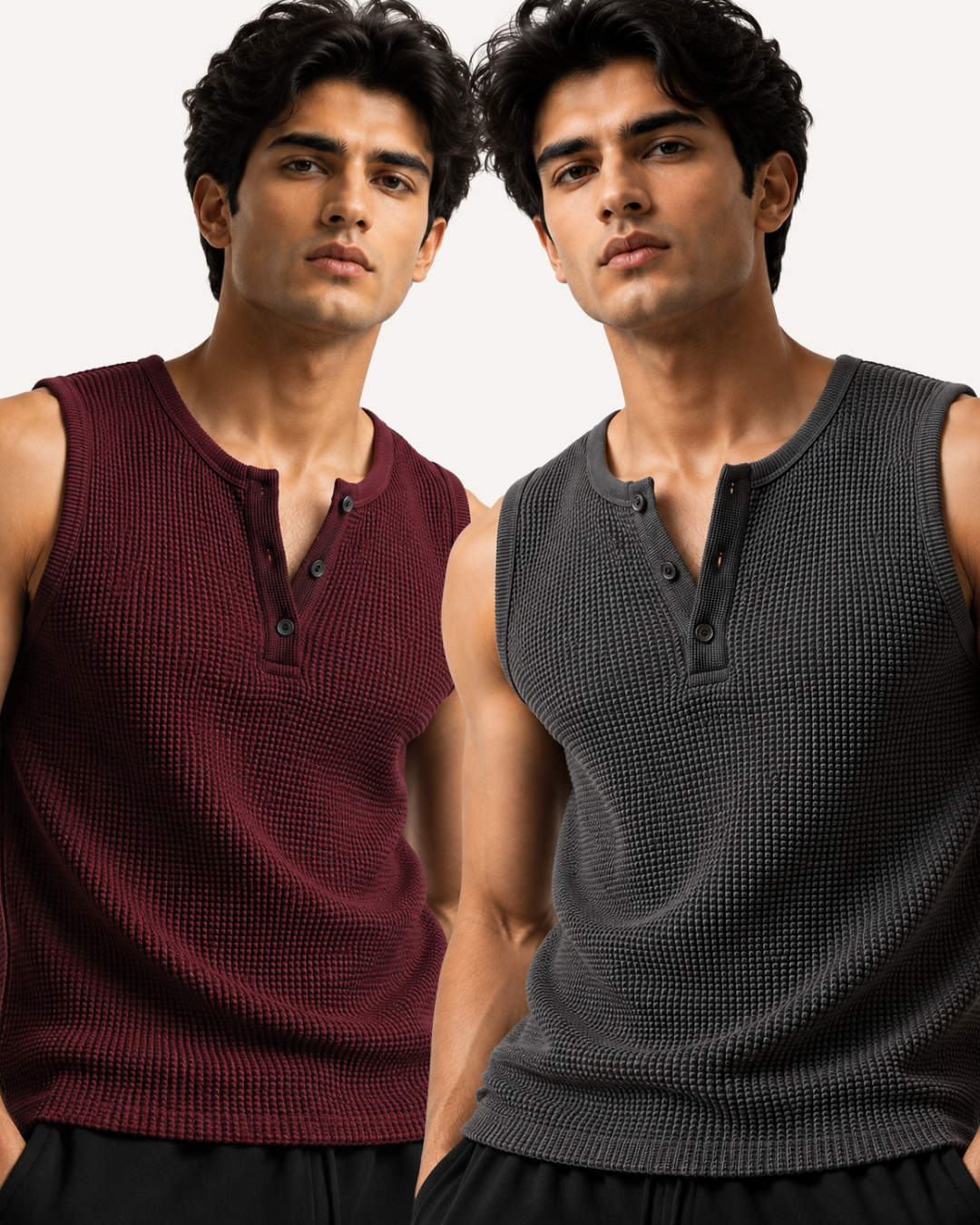 Pack of 2 Waffle Knitted Henley Sando Tank Tops