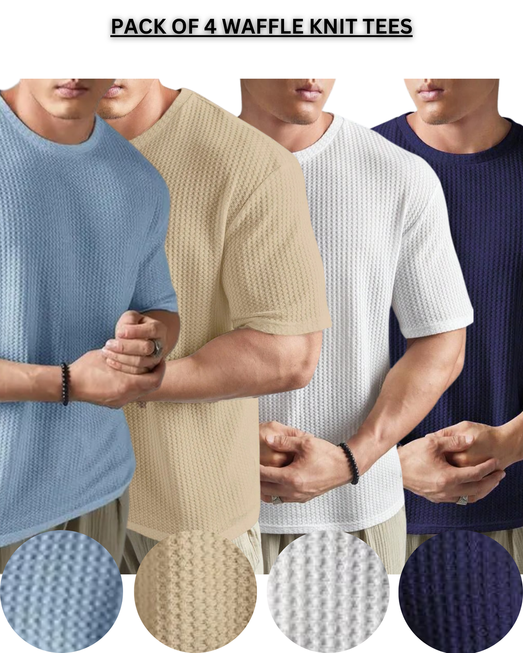 Pack of 4 – Oversized Waffle Knit T-Shirts for Men