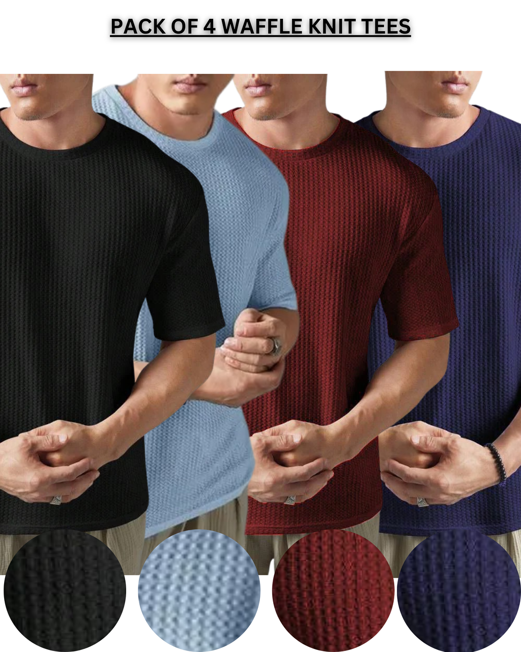 Pack of 4 – Oversized Waffle Knit T-Shirts for Men