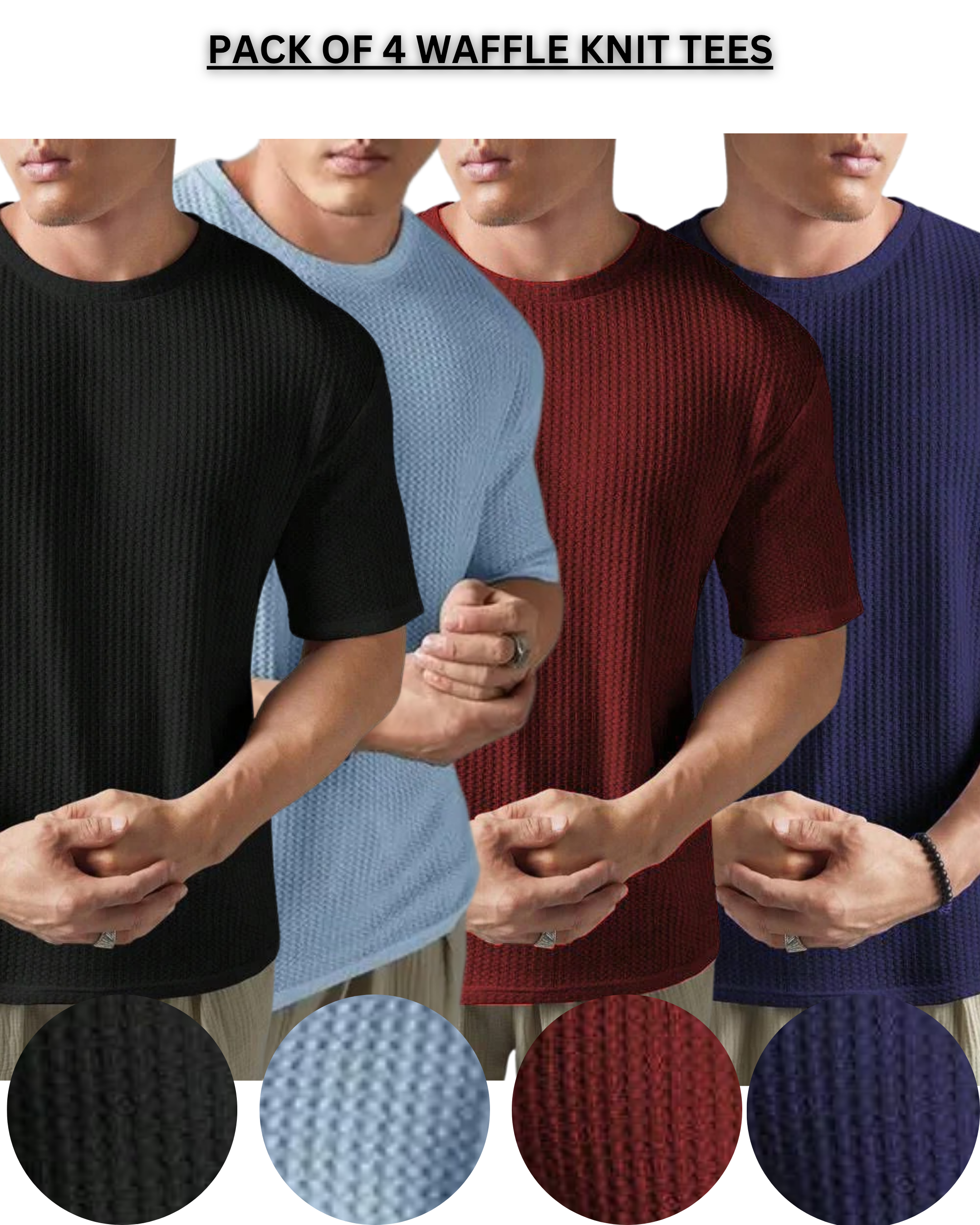 Pack of 4 – Oversized Waffle Knit T-Shirts for Men