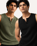 Pack of 2 Waffle Knitted Henley Sando Tank Tops