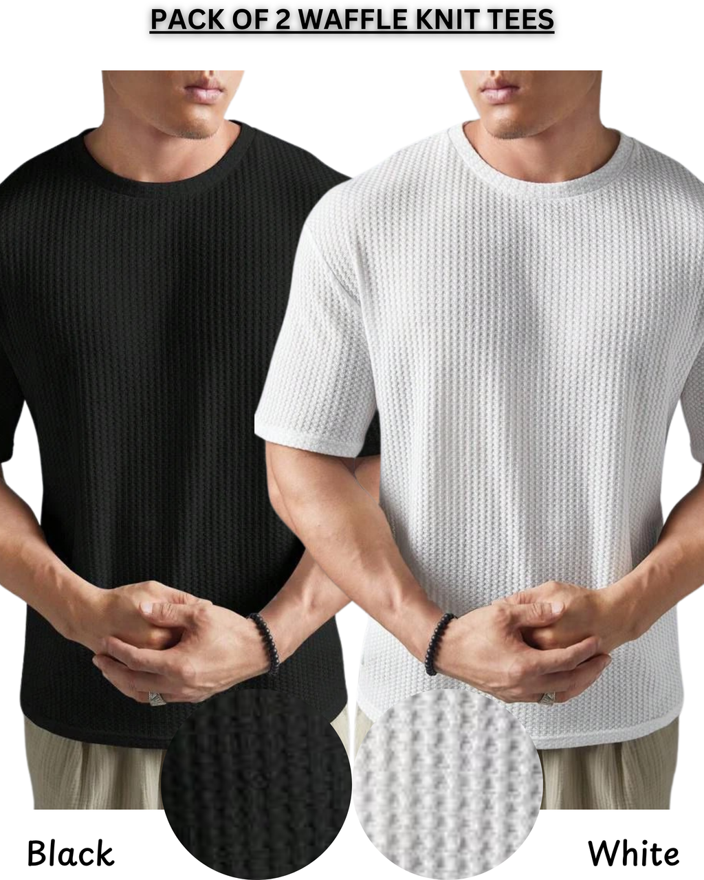 Pack of 2 – Oversized Waffle Knit T-Shirts for Men