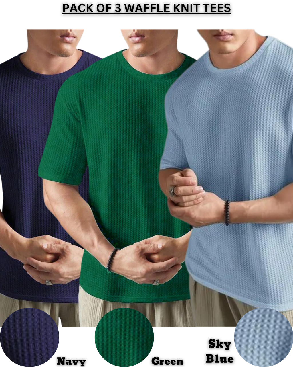 Pack of 3 – Oversized Waffle Knit T-Shirts for Men