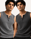 Pack of 2 Waffle Knitted Henley Sando Tank Tops