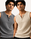 Pack of 2 Waffle Knitted Henley Sando Tank Tops