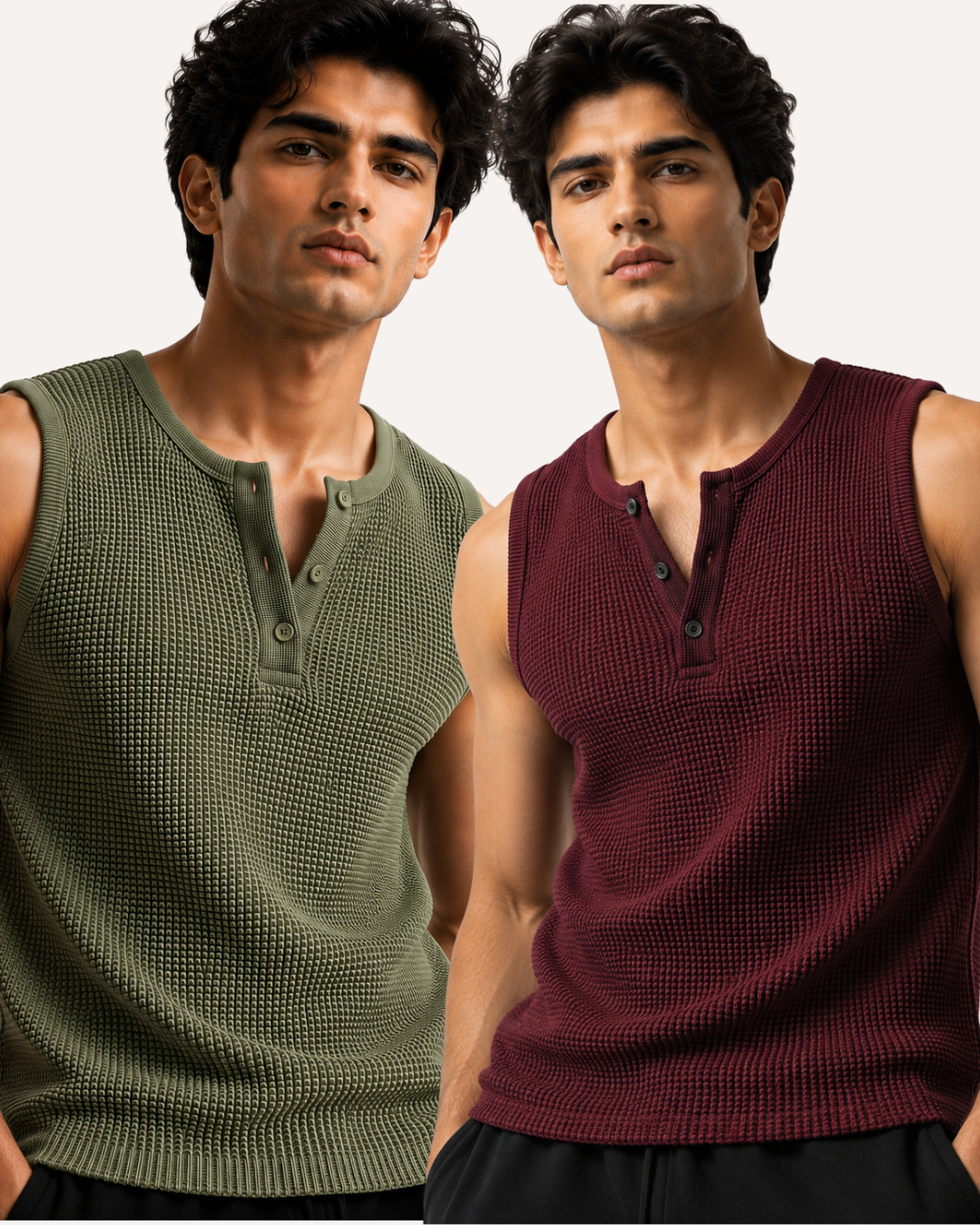 Pack of 2 Waffle Knitted Henley Sando Tank Tops