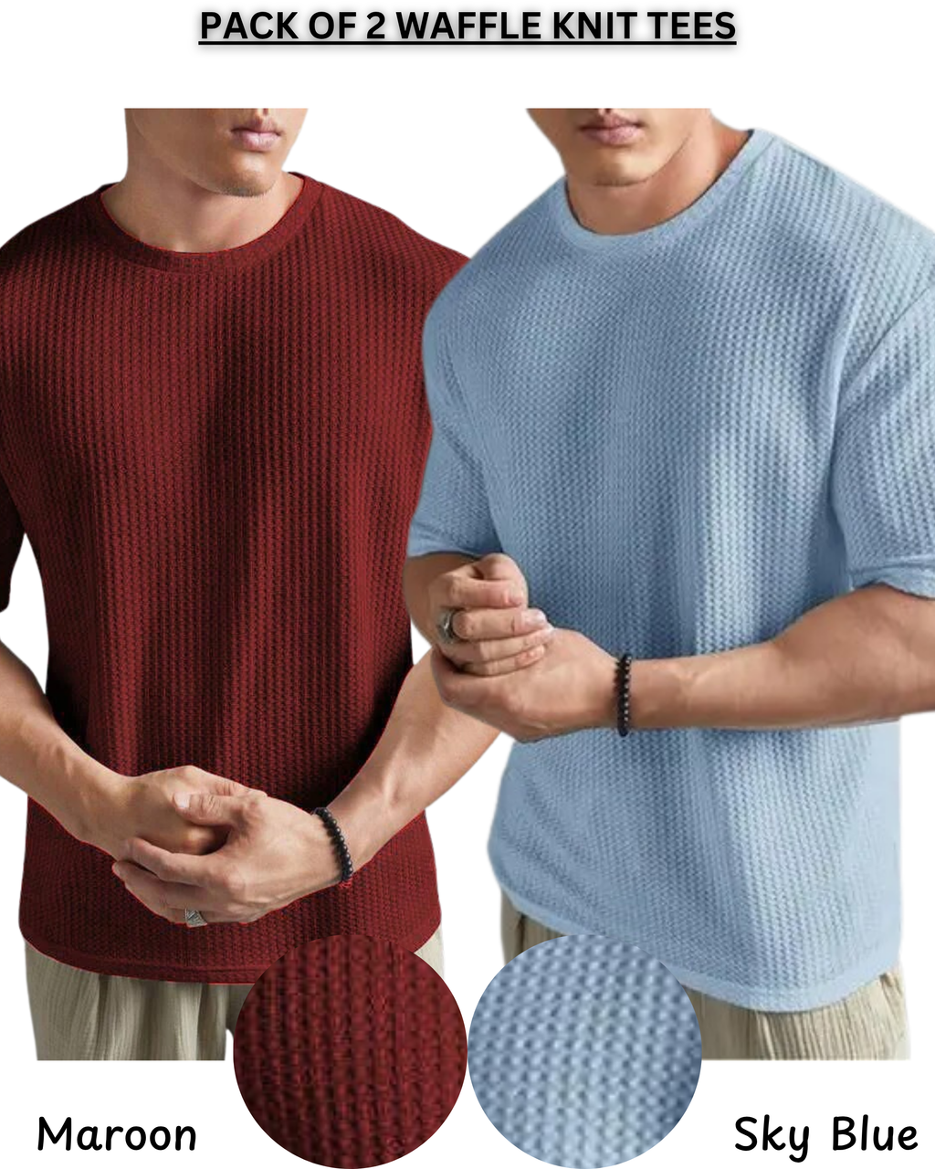 Pack of 2 – Oversized Waffle Knit T-Shirts for Men
