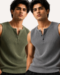 Pack of 2 Waffle Knitted Henley Sando Tank Tops