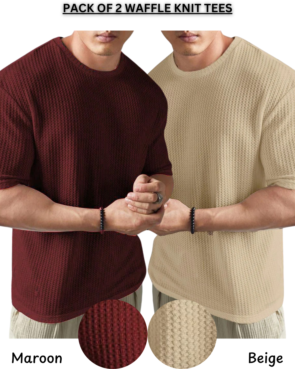 Pack of 2 – Oversized Waffle Knit T-Shirts for Men