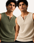 Pack of 2 Waffle Knitted Henley Sando Tank Tops