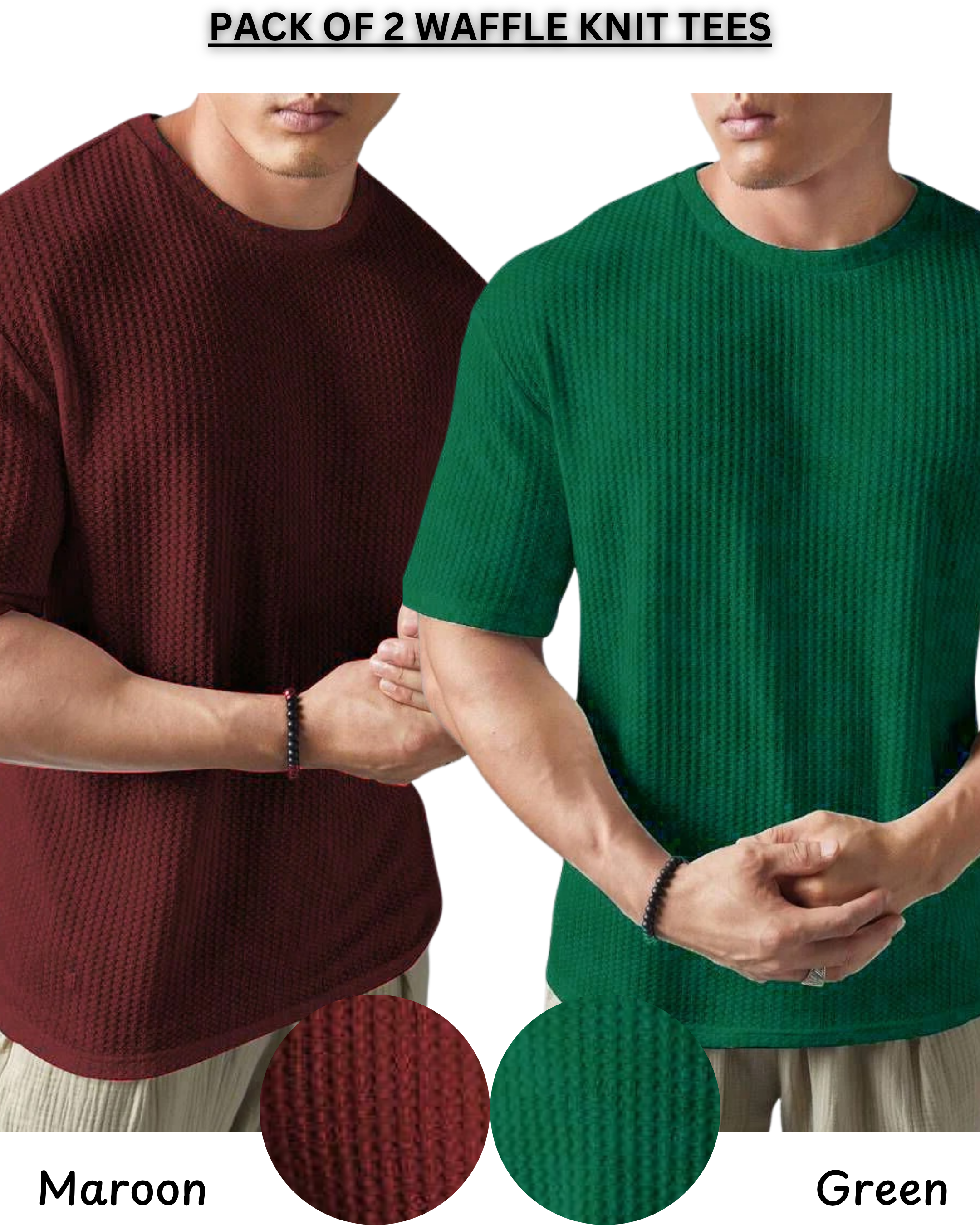 Pack of 2 – Oversized Waffle Knit T-Shirts for Men