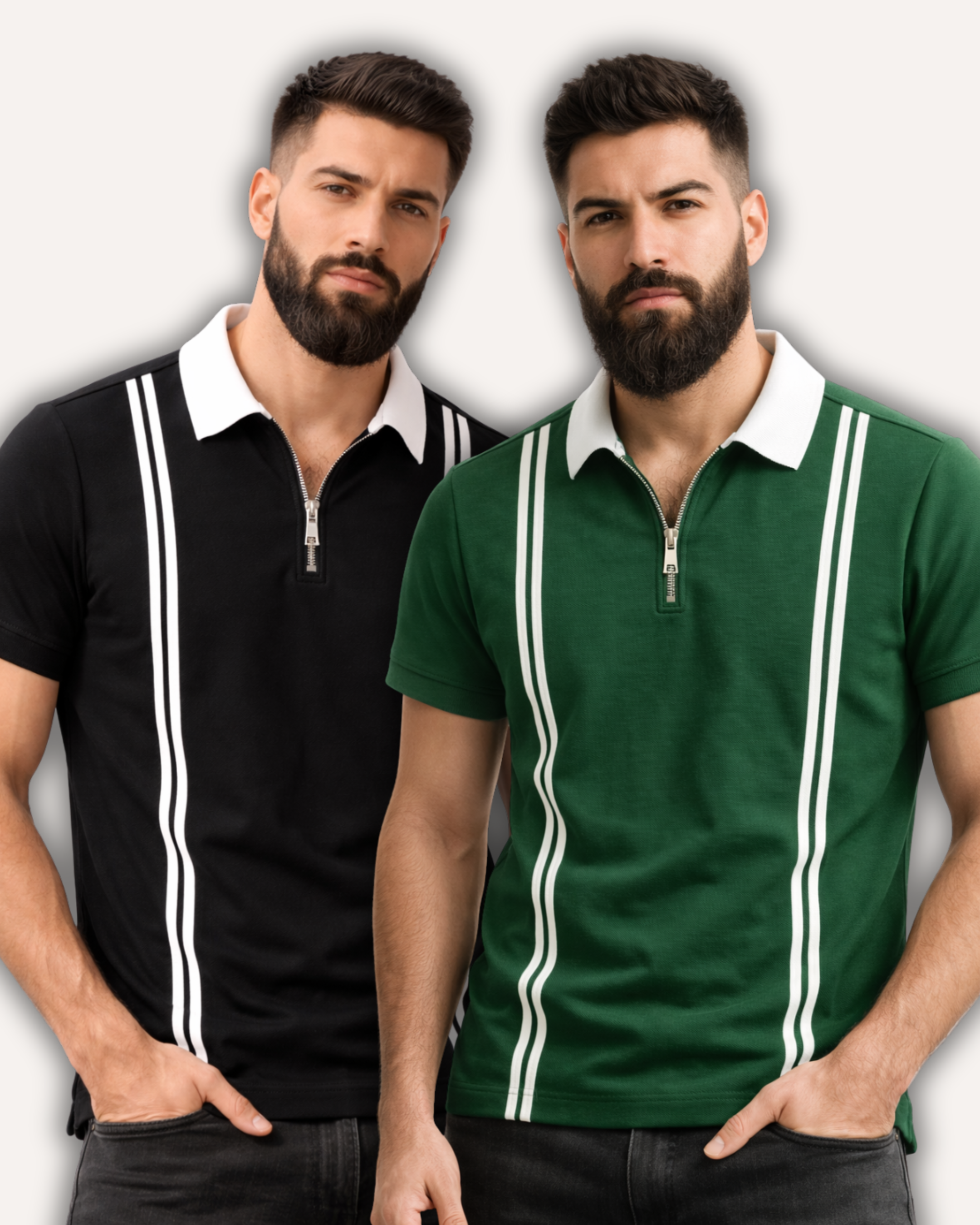 Pack of 2 Zipper Stripe Polo's