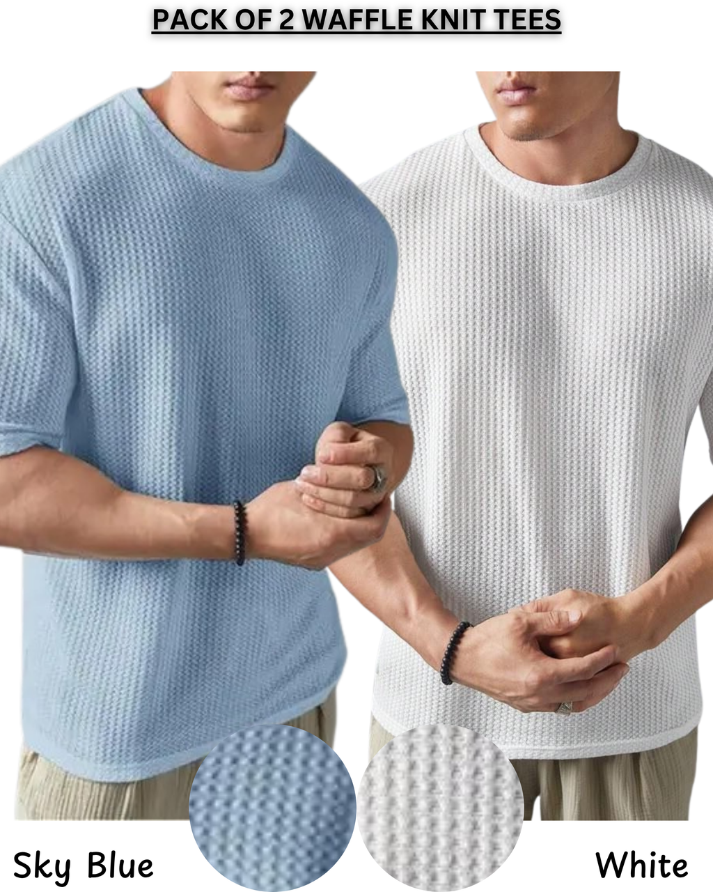 Pack of 2 – Oversized Waffle Knit T-Shirts for Men