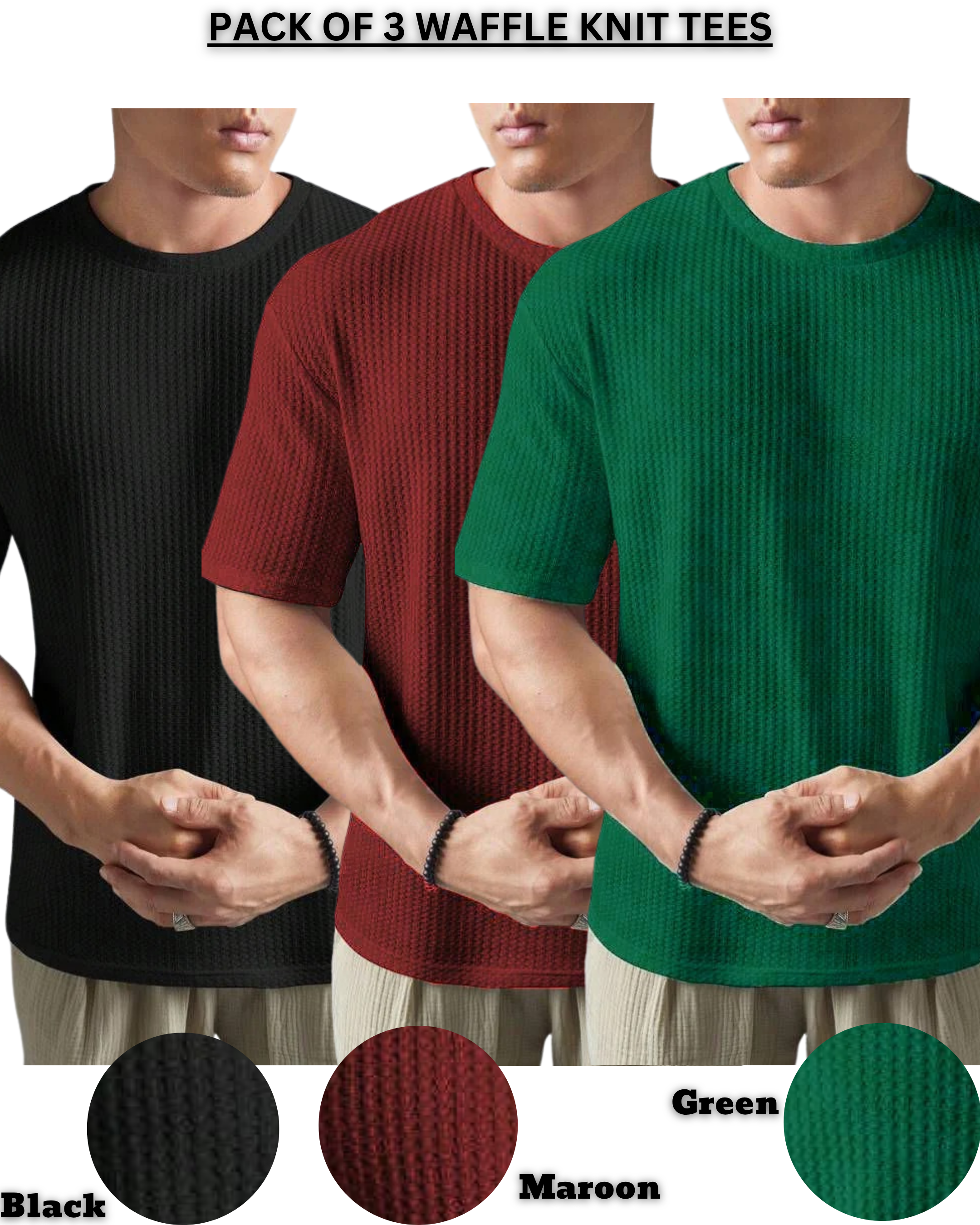 Pack of 3 – Oversized Waffle Knit T-Shirts for Men