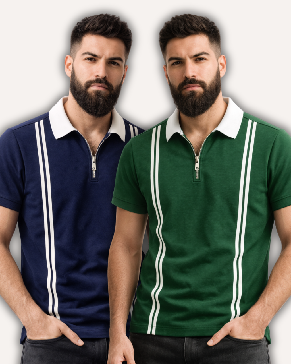 Pack of 2 Zipper Stripe Polo's