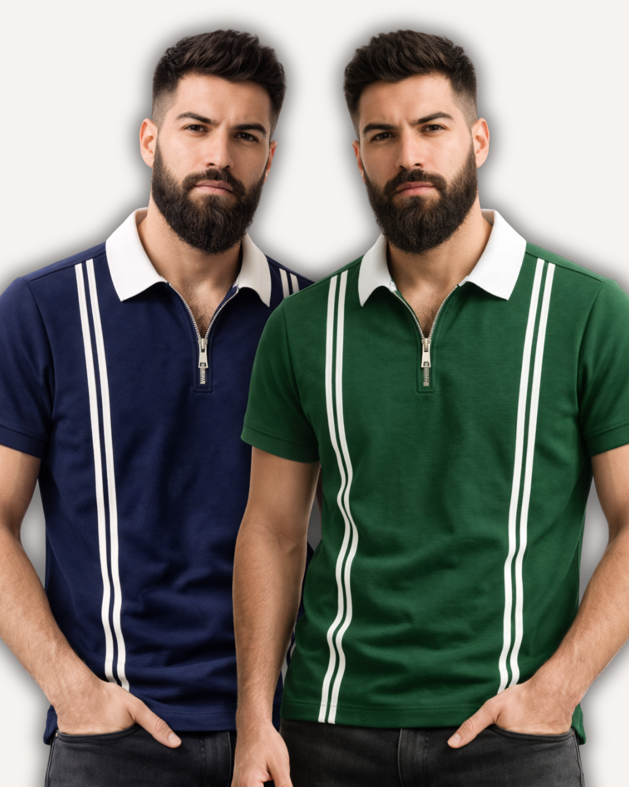 Pack of 2 Zipper Stripe Polo's
