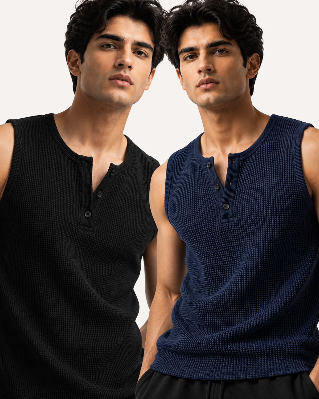 Pack of 2 Waffle Knitted Henley Sando Tank Tops