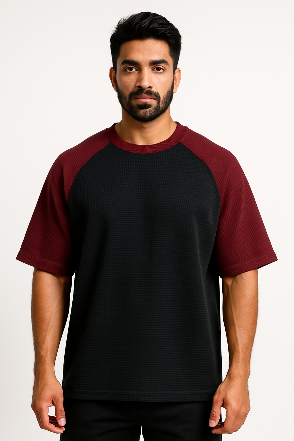 Oversized Waffle Knit Raglan T-Shirt