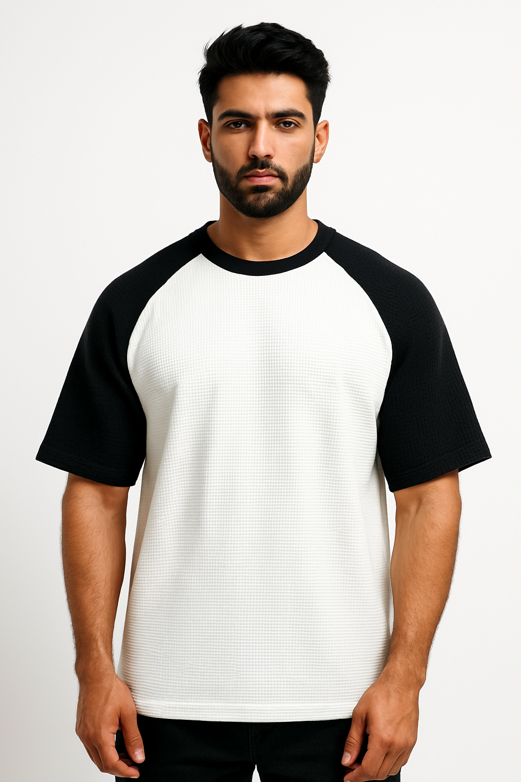 Oversized Waffle Knit Raglan T-Shirt