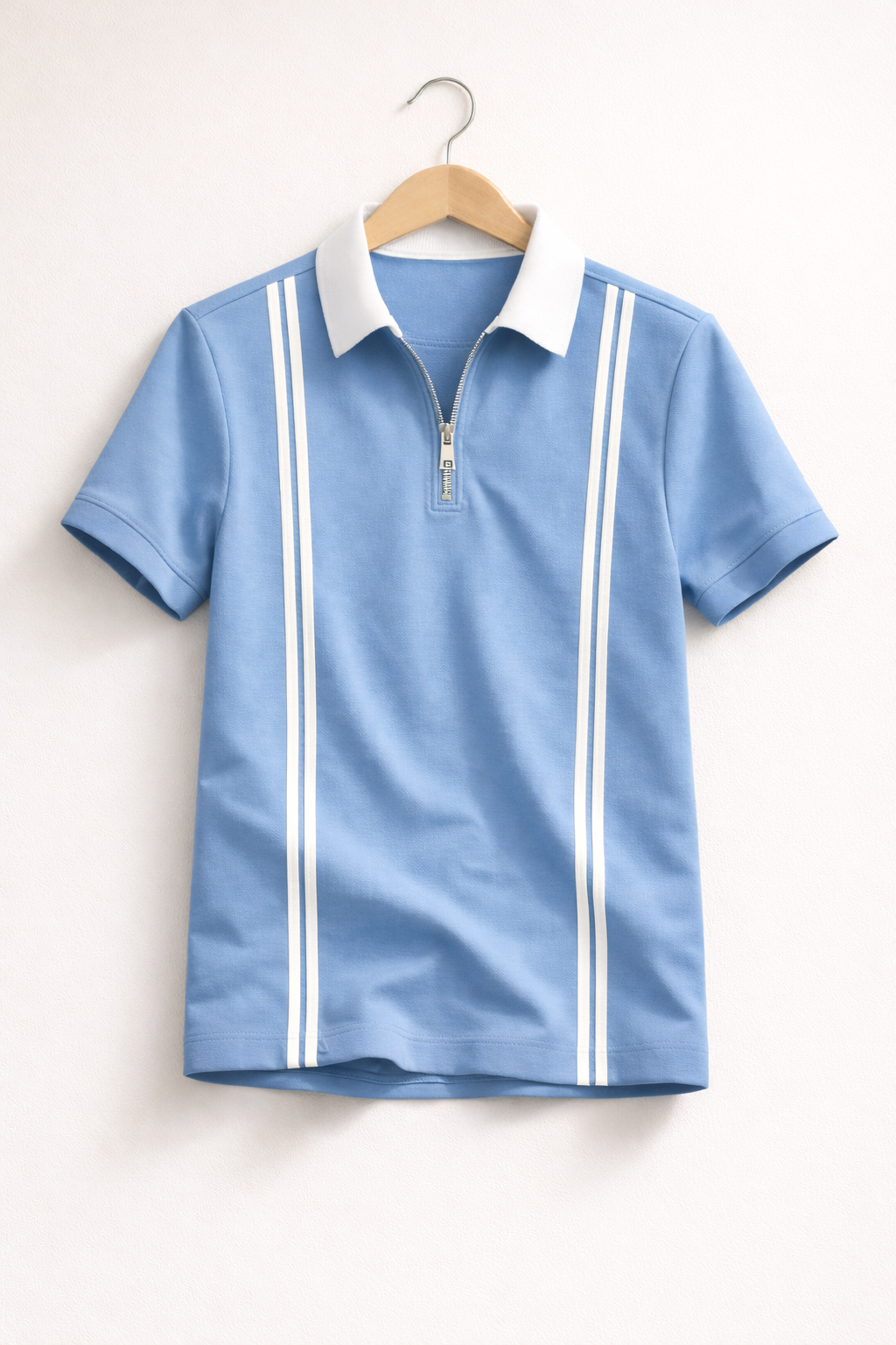 Men’s Sky Blue Zipper Stripe Polo Shirt