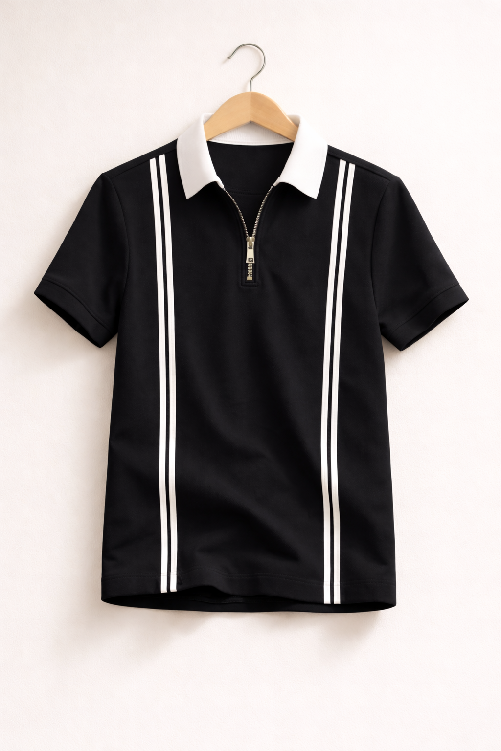 Men’s Black Zipper Stripe Polo Shirt