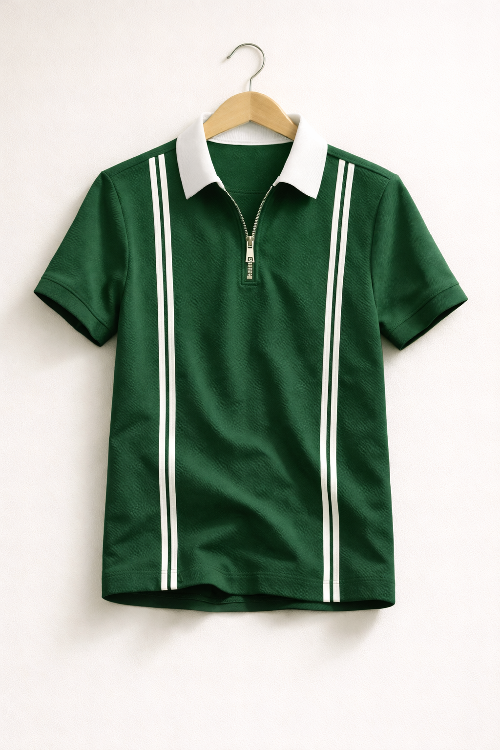 Men’s Green Zipper Stripe Polo Shirt