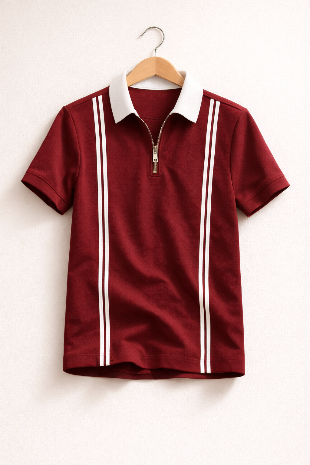 Men’s Maroon Zipper Stripe Polo Shirt