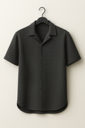 Charcoal Cuban Collar Waffle Knit Shirt for Men