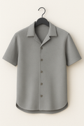 Gray Cuban Collar Waffle Knit Shirt for Men