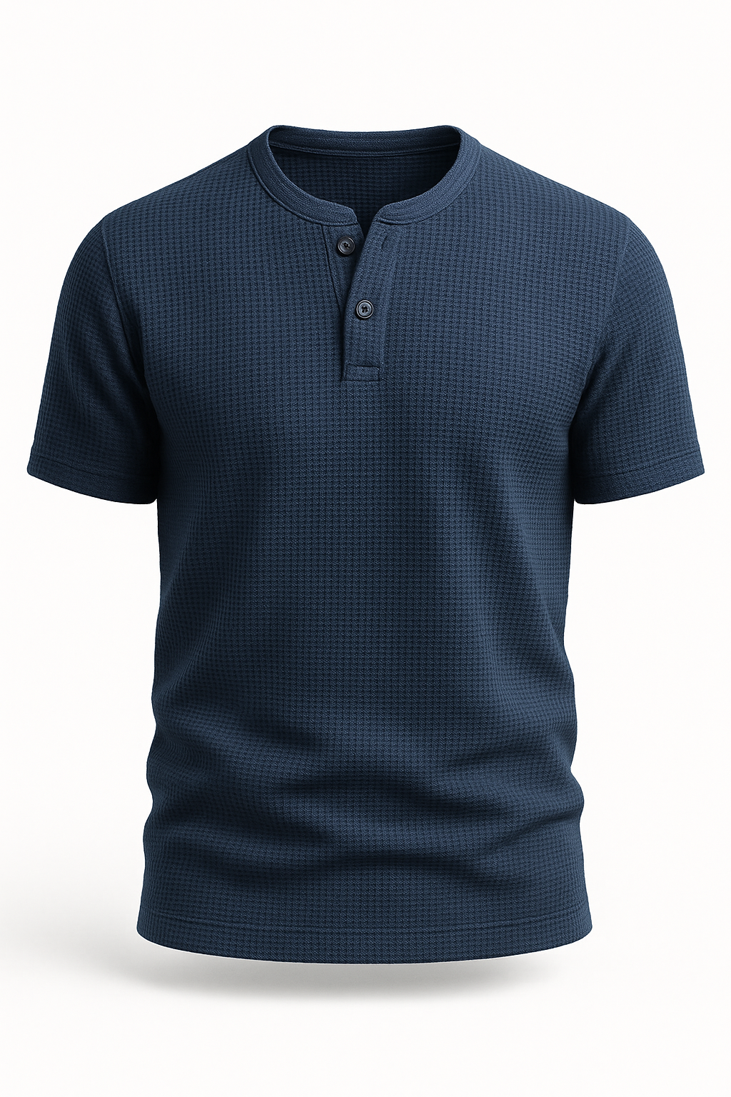 Navy Blue Waffle Knit Henley T-Shirt