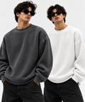 Pack of 2 Charcoal & White Waffle-Knitted Sweatshirts