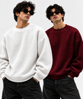 Pack of 2 White & Maroon Waffle-Knitted Sweatshirts