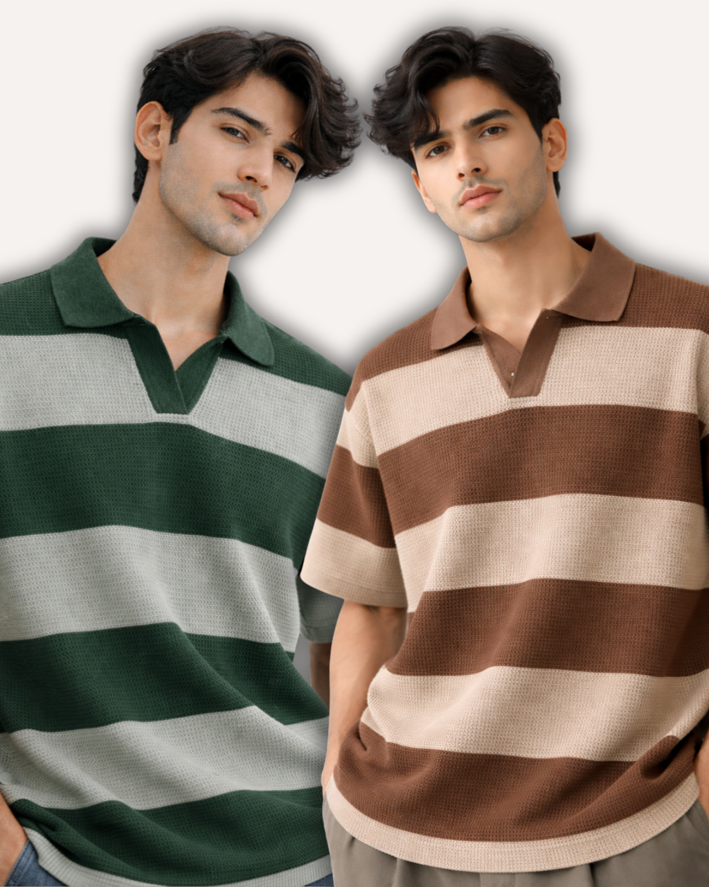 Pack of 2 Waffle Knit Textured Stripe Polos