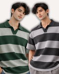 Pack of 2 Waffle Knit Textured Stripe Polos